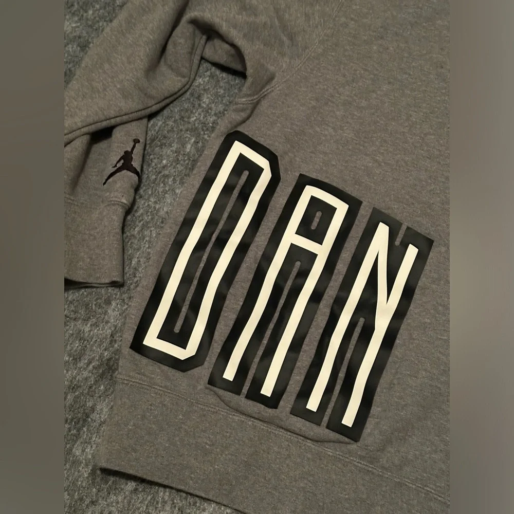 Vintage Men’s Air Jordan DNA Jumpman Logo Grey/Black/White Fleece Hoodie- Large